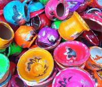 Brightly hand-painted pots